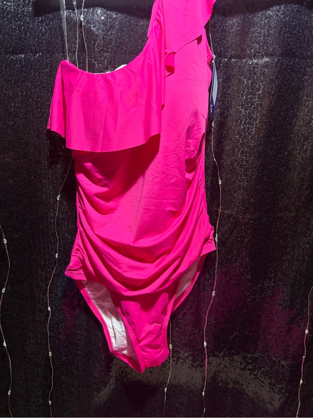 One Piece bathing suit hot pink one shoulder